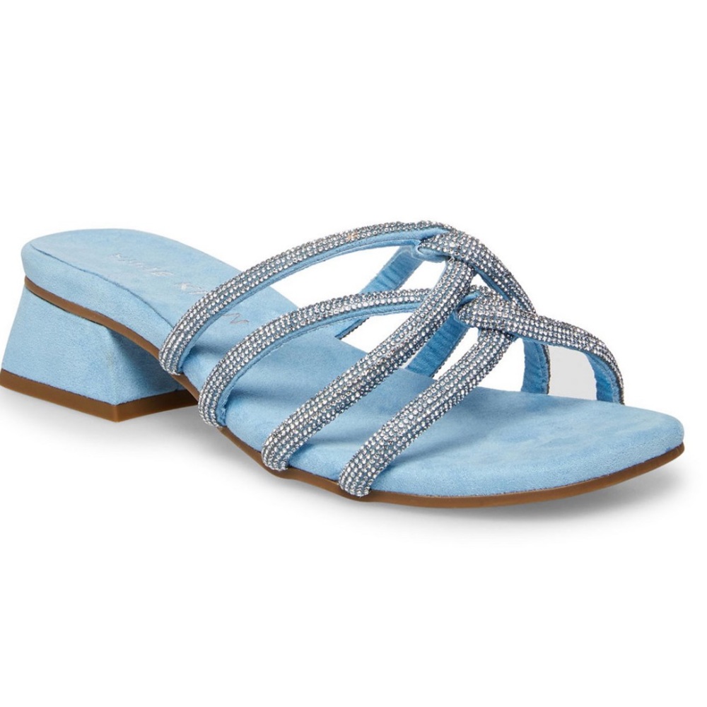 NWT Anne Klein Nicole slide on Slides Light blue Silver sparkle party wedding